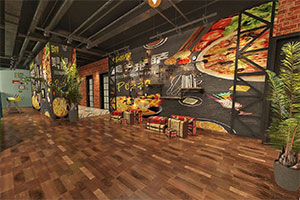 工業風披薩店裝修設計全景案例