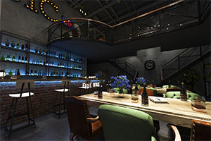 工業(yè)風(fēng)音樂(lè)餐廳裝修設(shè)計(jì)全景效果圖