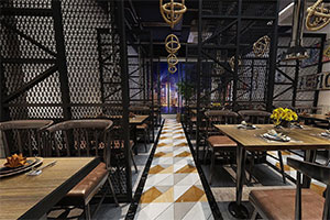 工業(yè)風(fēng)鐵藝火鍋店裝修設(shè)計(jì)全景案例